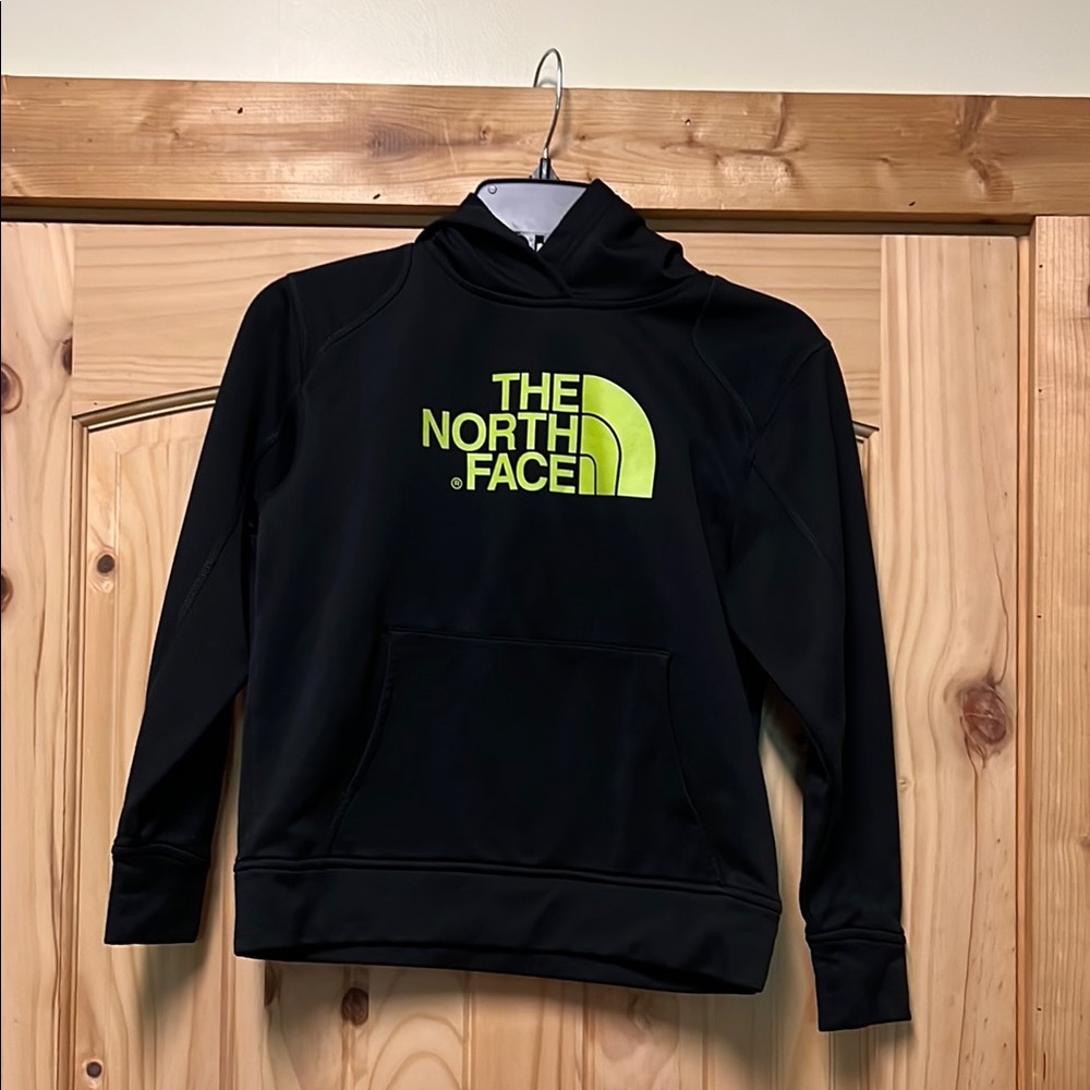 Boys The North Face Black Hoodie with Yellow Logo Medium 10-12 LIKE NEW